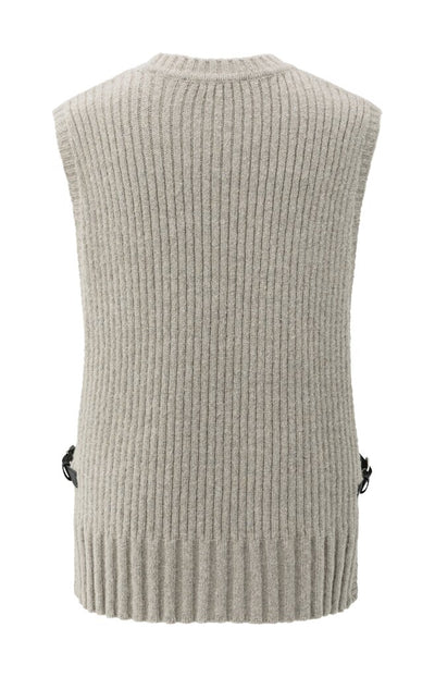 Rib Stitch Spencer Vest - Brownish Grey Melange
