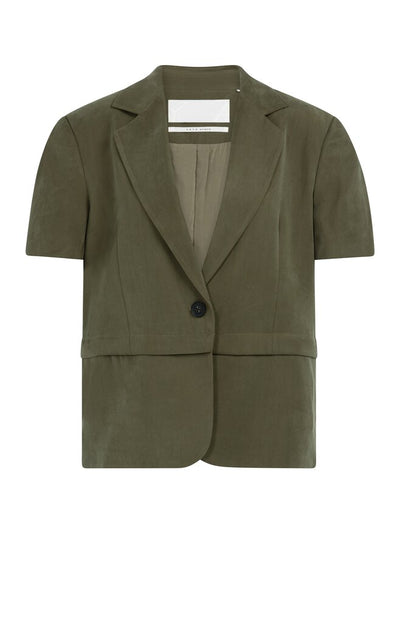 Woven Short Sleeve Blazer - Army Green
