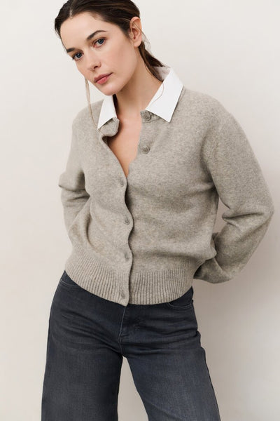 Cardigan With Detachable Collar - Brownish Grey