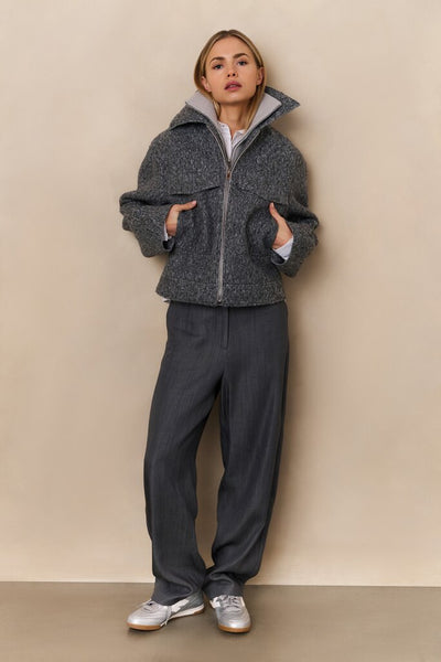 Short Boucle Jacket - Black Oyster Melange