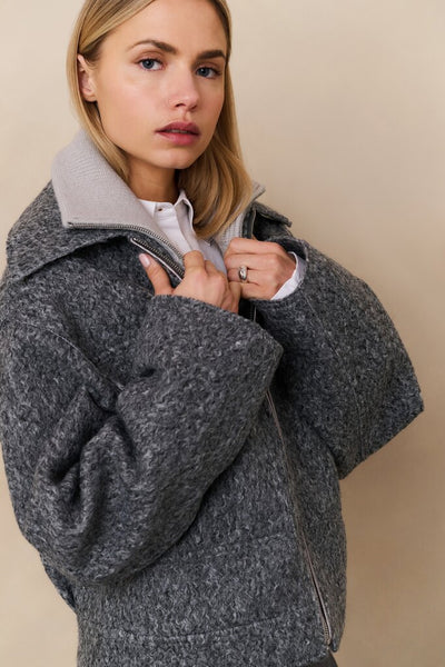 Short Boucle Jacket - Black Oyster Melange