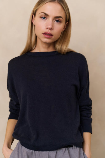 Textured Round Neck Sweater - Inkwell Blue