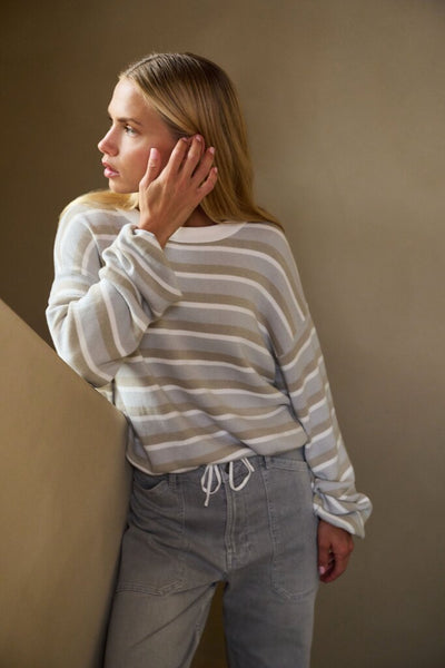 Striped Sweater with cord - Vapor Blue Grey Dessin