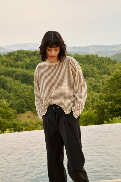 Fine Knitted Stripe Sweater - Creme Beige Dessin