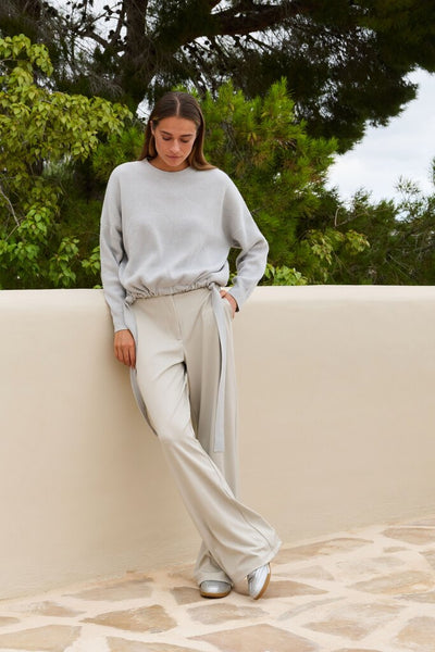 Sweater with Tie details - Vapor Blue Grey Melange