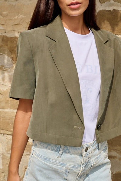 Woven Short Sleeve Blazer - Army Green