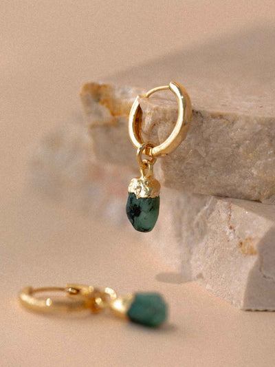 Mohica Raw Emerald Hoops - Gold Plating/Emerald