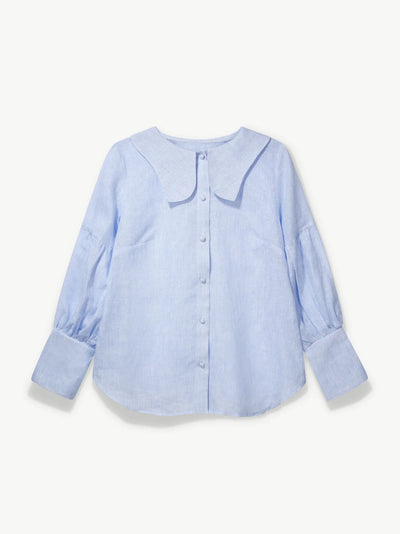 'NO MORE NOBODY' - Habiba Blouse Organic Linen - Blue