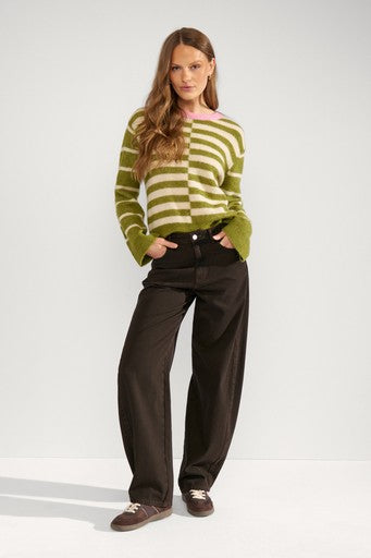 Nuriette Block Stripe Pullover - Calla Green
