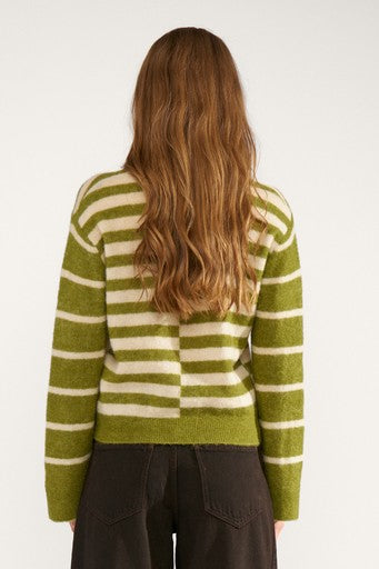 Nuriette Block Stripe Pullover - Calla Green