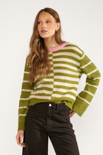 Nuriette Block Stripe Pullover - Calla Green