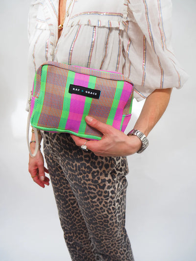 Wash Bag - Bright Pink & Green