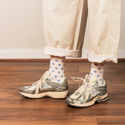 Luxe Cotton Socks - Polka Dot Blue/Ecru