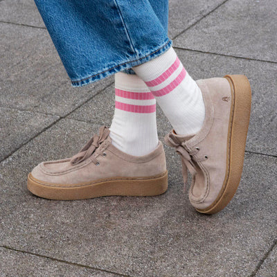 Luxe Cotton Ribbed Socks - Ecru / Rose Pink Stripe