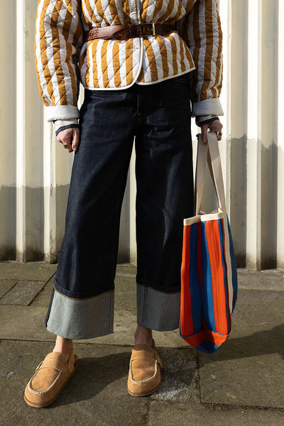 Large Shopper Bag - Navy & Orange