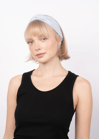 Checkered Hair Band - Light Blue