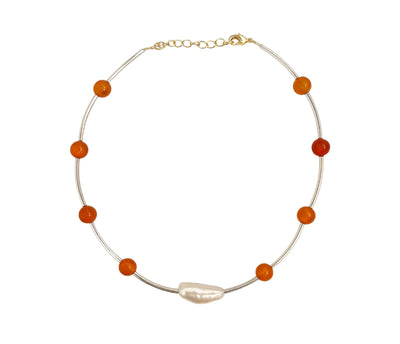 Silver Orbit Necklace - Orange