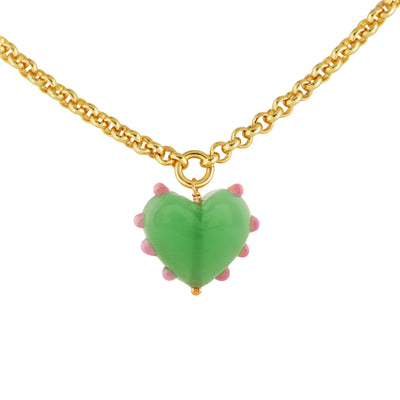 XL Milagros Heart Belcher Chain Necklace - Gold/Jade Green