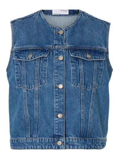 Rie Short Vest - Medium Denim Blue