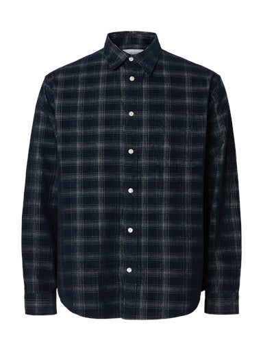 Reg Cord Check LS Shirt - Navy Blazer Egret