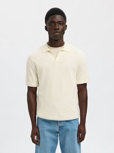 Colibri SS Knit Structure Open Polo - Egret
