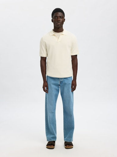 Colibri SS Knit Structure Open Polo - Egret