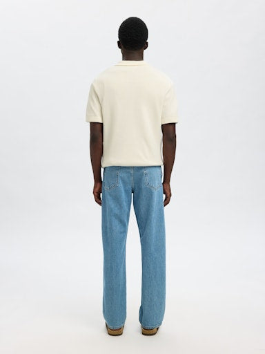 Colibri SS Knit Structure Open Polo - Egret