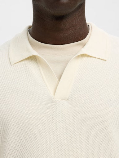 Colibri SS Knit Structure Open Polo - Egret