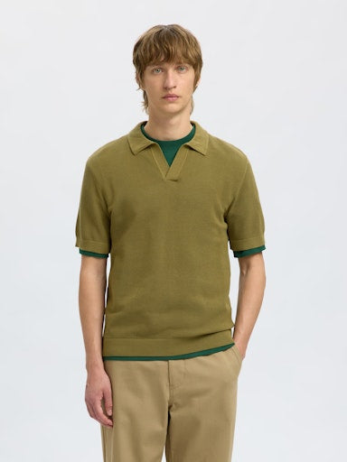 Colibri SS Knit Structure Open Polo - Dried Herb