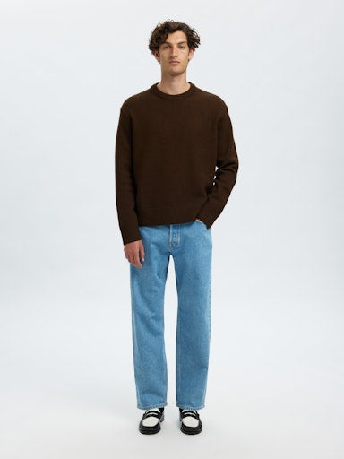 Arne LS Knit Relaxed Wool Crew Neck - Demitasse