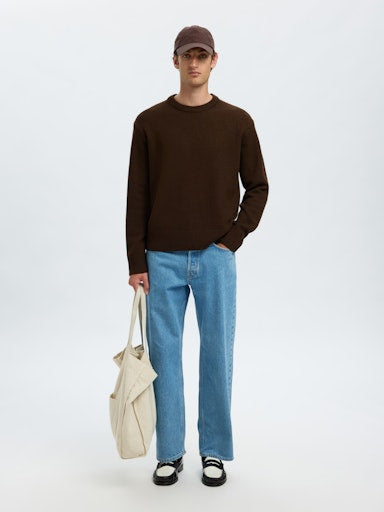 Arne LS Knit Relaxed Wool Crew Neck - Demitasse