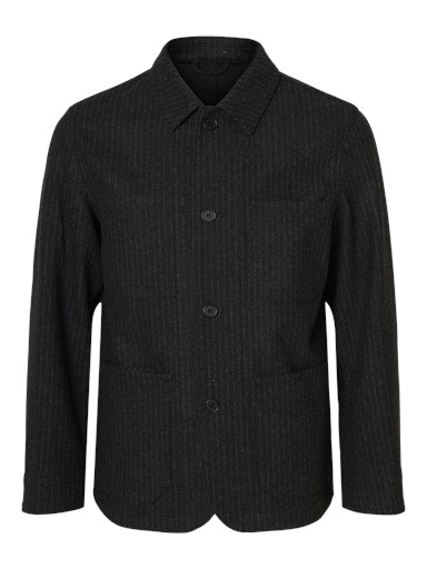 Landon Wool Blend Blazer - Grey Pinstripe