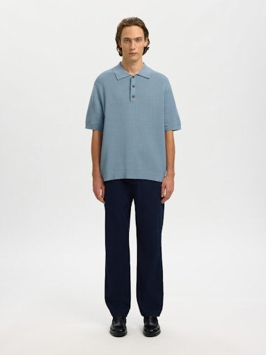 Dane SS Knit Relaxed Polo - Dusty Blue