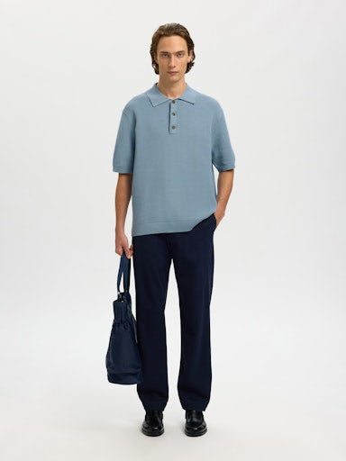 Dane SS Knit Relaxed Polo - Dusty Blue