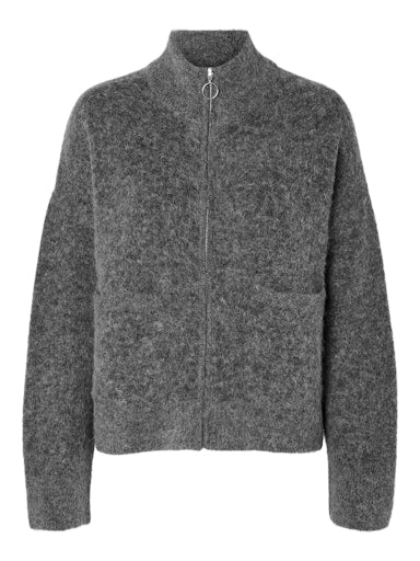 Sia Ras LS Knit Zipper Cardigan - Medium Grey