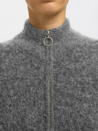 Sia Ras LS Knit Zipper Cardigan - Medium Grey