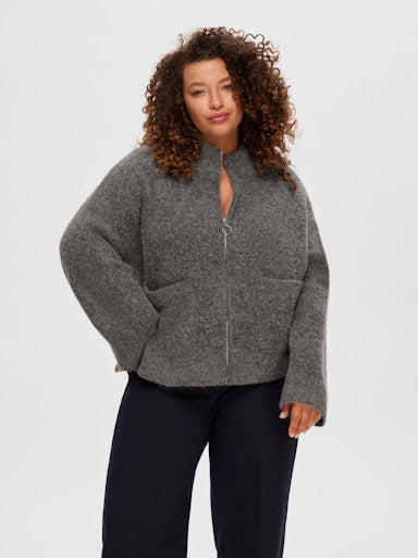 Sia Ras LS Knit Zipper Cardigan - Medium Grey