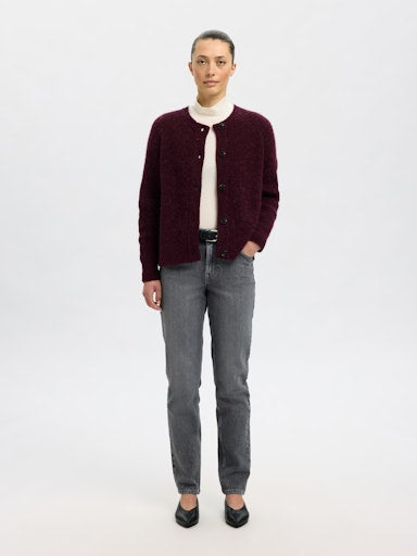 Lulu LS Knit Short Cardigan - Fig Melange