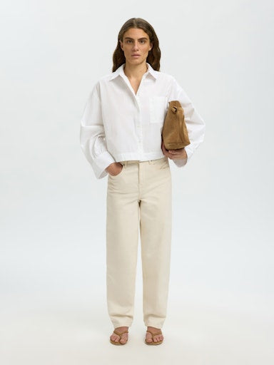 Astha Cropped Boxy Shirt - Bright White