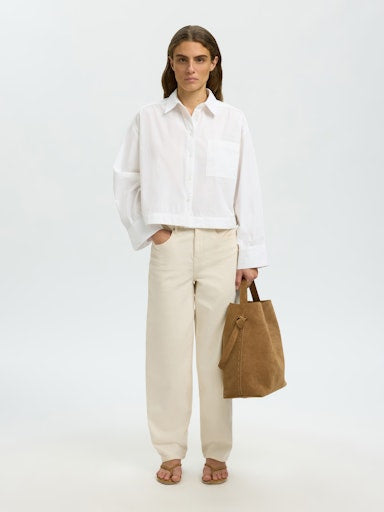 Astha Cropped Boxy Shirt - Bright White
