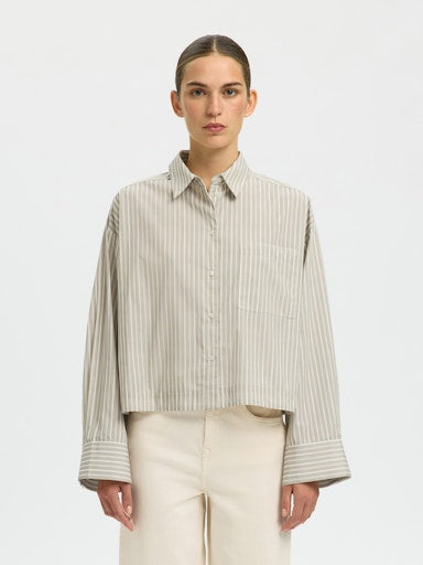 Astha Cropped Boxy Shirt - Pure Cashmere/ Bright White