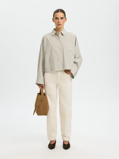 Astha Cropped Boxy Shirt - Pure Cashmere/ Bright White