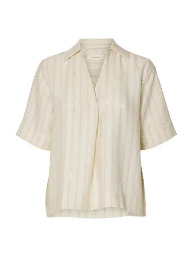 Marie 2/4 Top - Egret Stripes
