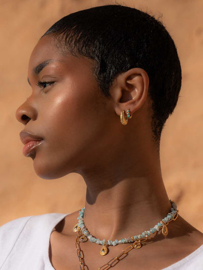 Capri Multi Turquoise Huggies - Gold Plating/Turquoise