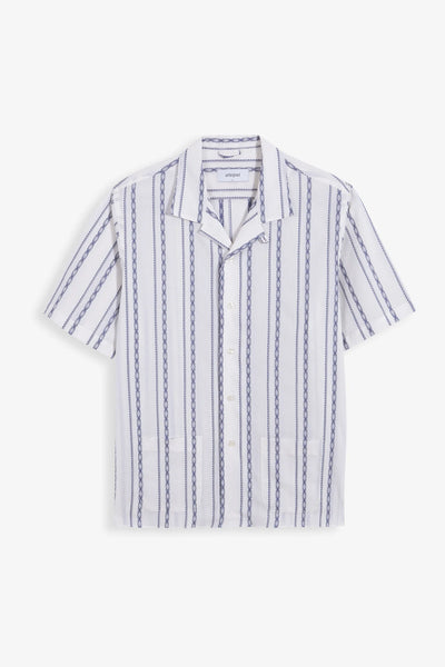 Short Sleeve Embroidery Shirt - White and Navy