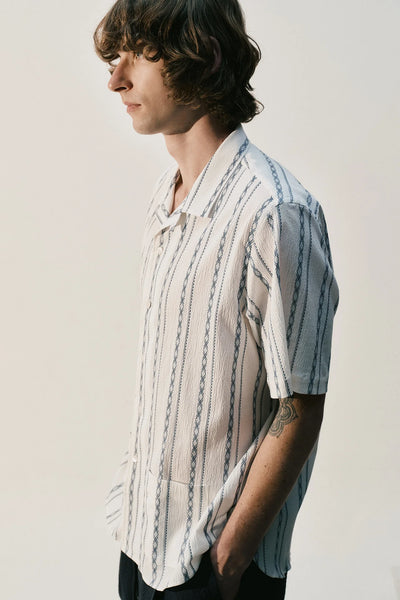 Short Sleeve Embroidery Shirt - White and Navy