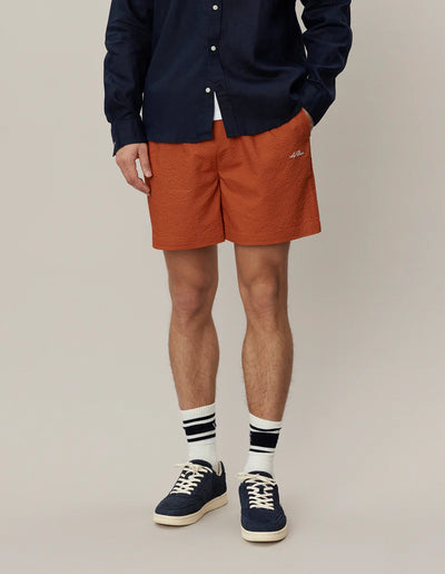 Stan Seersucker Swim Shorts  - Court Orange