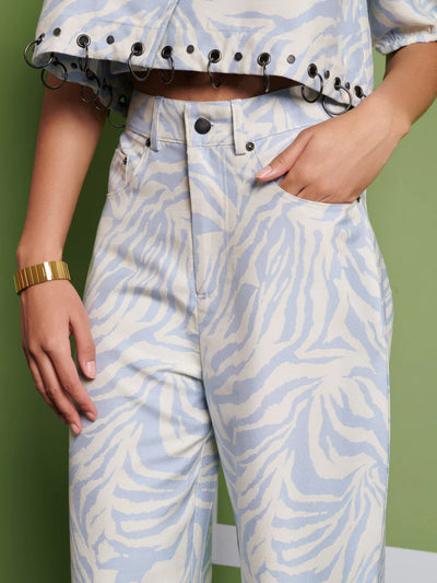 Serena Zebra Trousers - Baby Blue