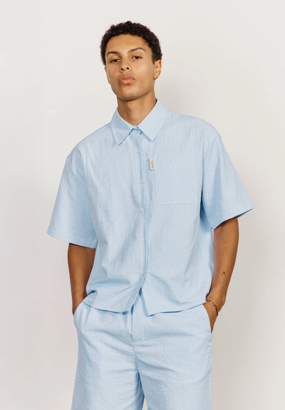 Seersucker Box Fit Shirt - Blue