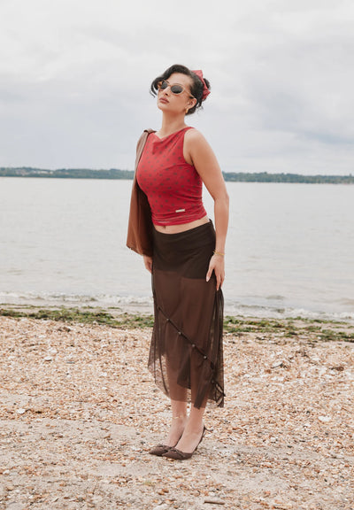 The Rosewood Mesh Skirt - Rosewood Brown